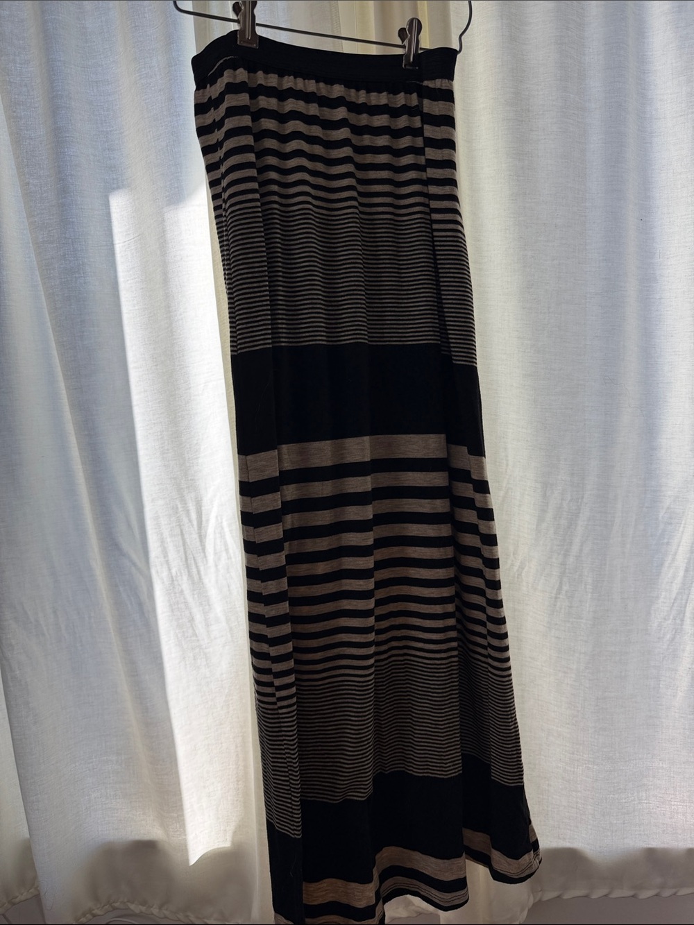 bobeau Black and Taupe Striped Maxi Skirt